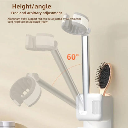 Hair Dryer Holder Bathroom Punch-Free Wall-Mounted 360°Adjustable Hand-Free Hair Dryer Stand Universal Comb Hair Dryer Organizer