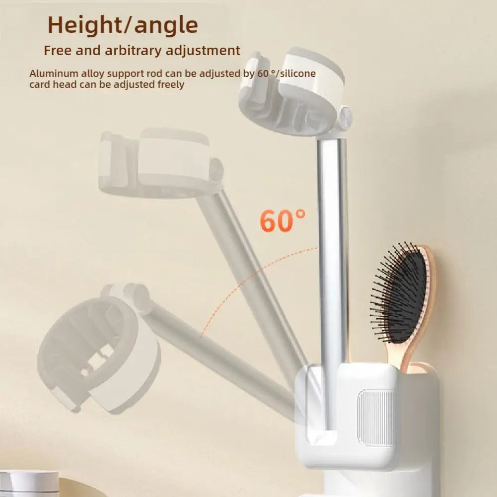 Hair Dryer Holder Bathroom Punch-Free Wall-Mounted 360°Adjustable Hand-Free Hair Dryer Stand Universal Comb Hair Dryer Organizer