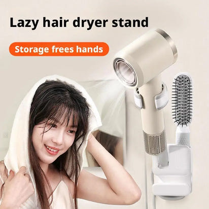 Hair Dryer Holder Bathroom Punch-Free Wall-Mounted 360°Adjustable Hand-Free Hair Dryer Stand Universal Comb Hair Dryer Organizer