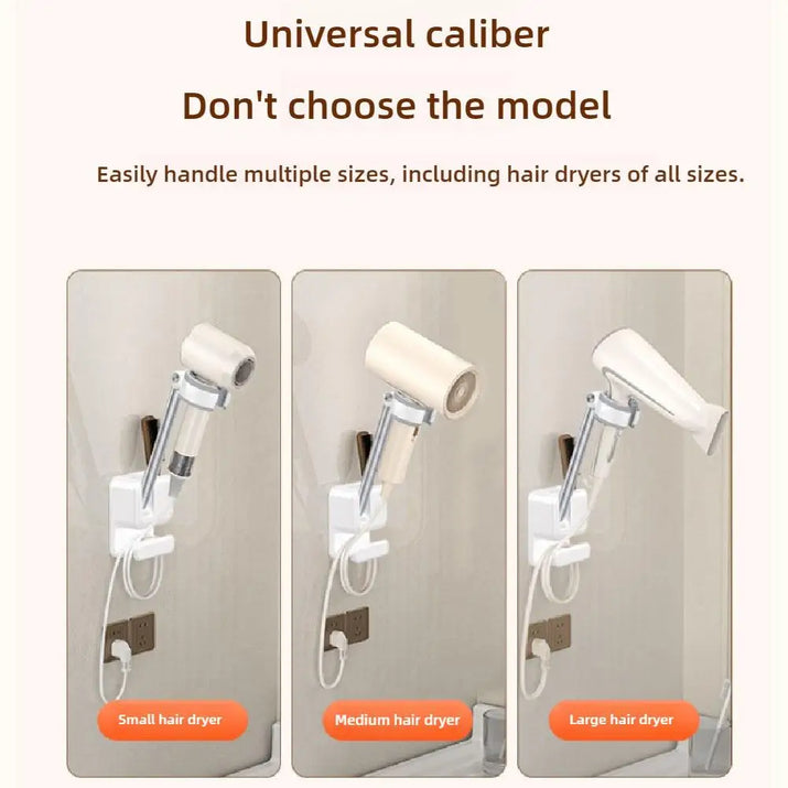 Hair Dryer Holder Bathroom Punch-Free Wall-Mounted 360°Adjustable Hand-Free Hair Dryer Stand Universal Comb Hair Dryer Organizer